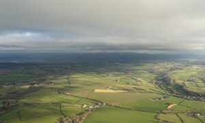 Aerial view of the Vale of Glamorgan looking north towards Llancarfan