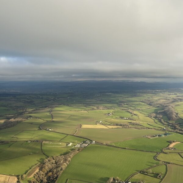 Aerial view of the Vale of Glamorgan looking north towards Llancarfan