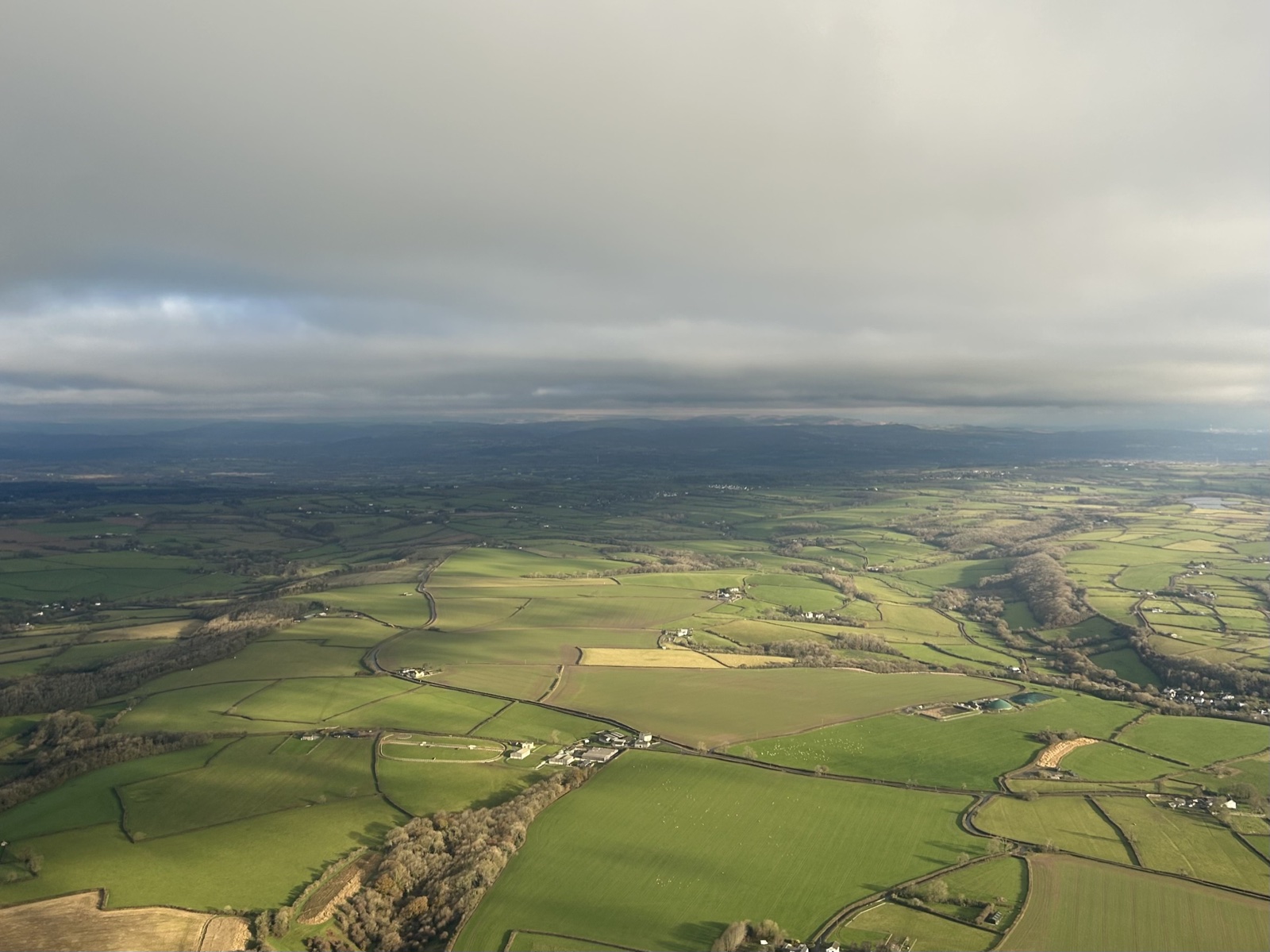 Aerial view of the Vale of Glamorgan looking north towards Llancarfan